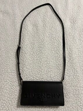 Givenchy Black Leather Embossed Logo Shoulder Bag